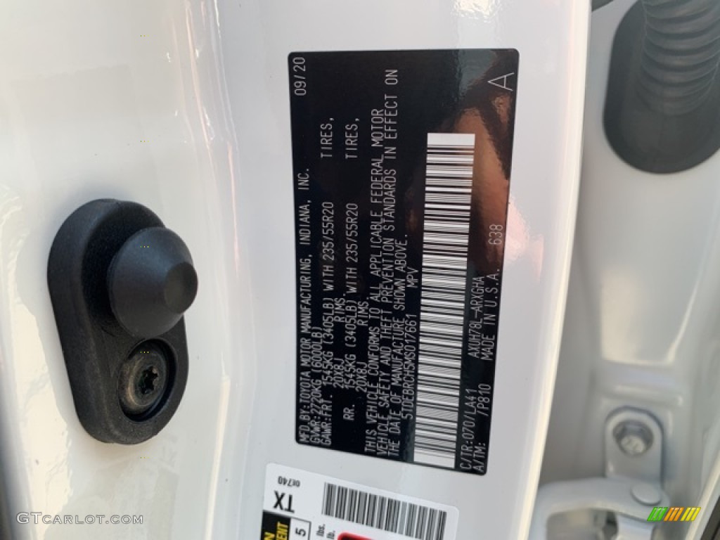 2021 Highlander Color Code 070 for Blizzard White Pearl Photo #139782738