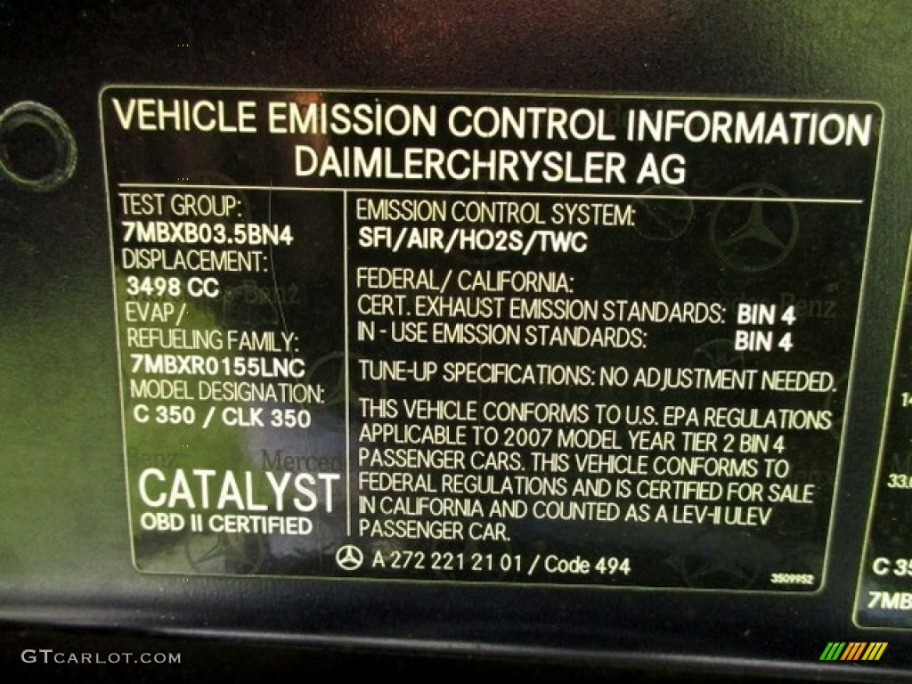 2007 Mercedes-Benz CLK 350 Coupe Info Tag Photos