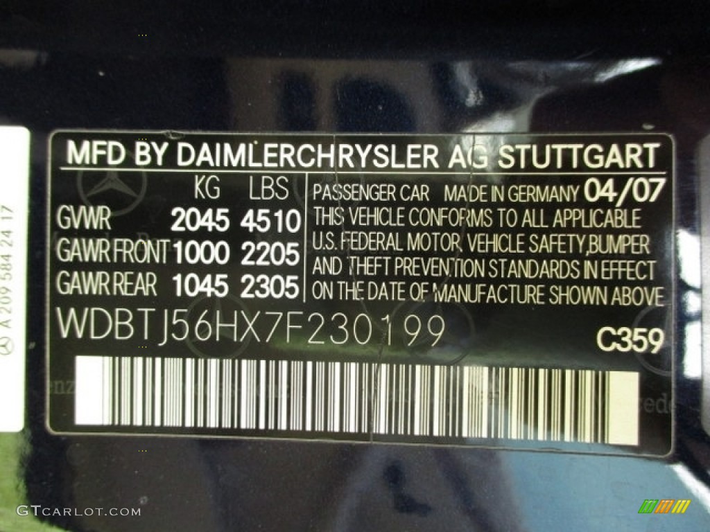 2007 Mercedes-Benz CLK 350 Coupe Color Code Photos