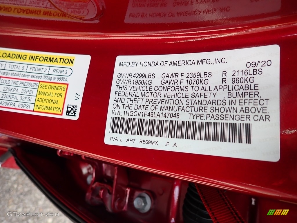 2020 Accord Color Code R569MX for San Marino Red Photo #139815670