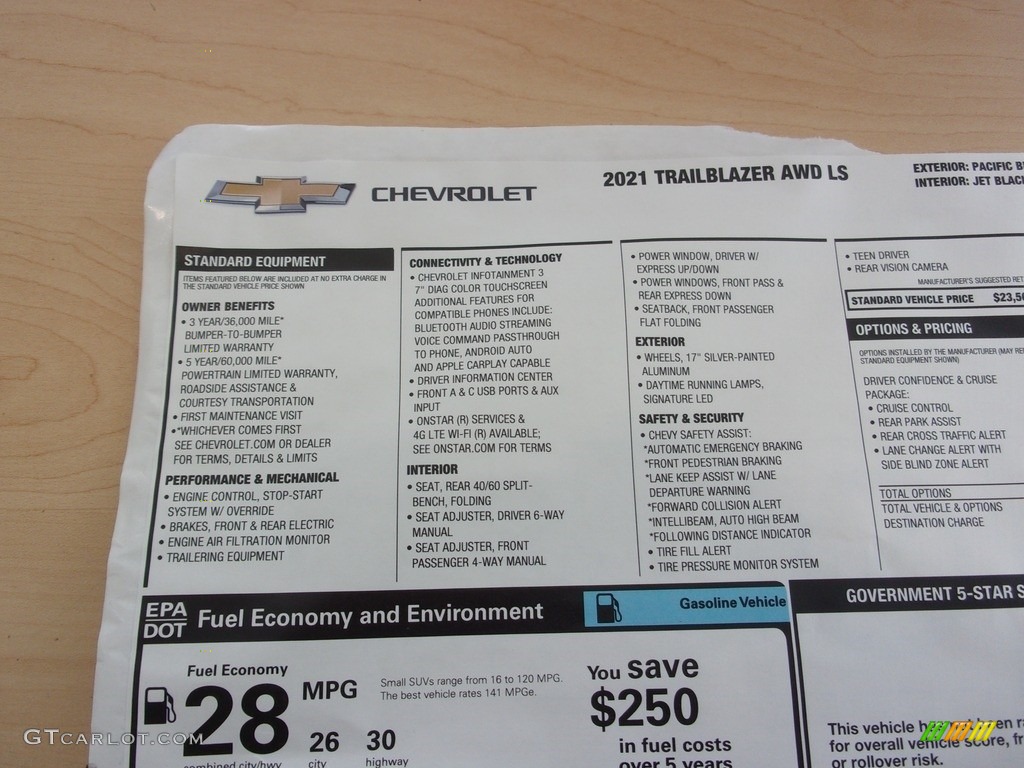 2021 Chevrolet Trailblazer LS AWD Window Sticker Photo #139816020