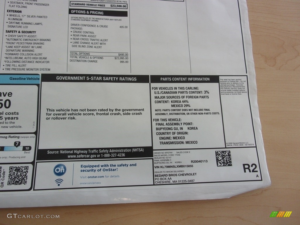 2021 Chevrolet TrailBlazer LS AWD Window Sticker Photos