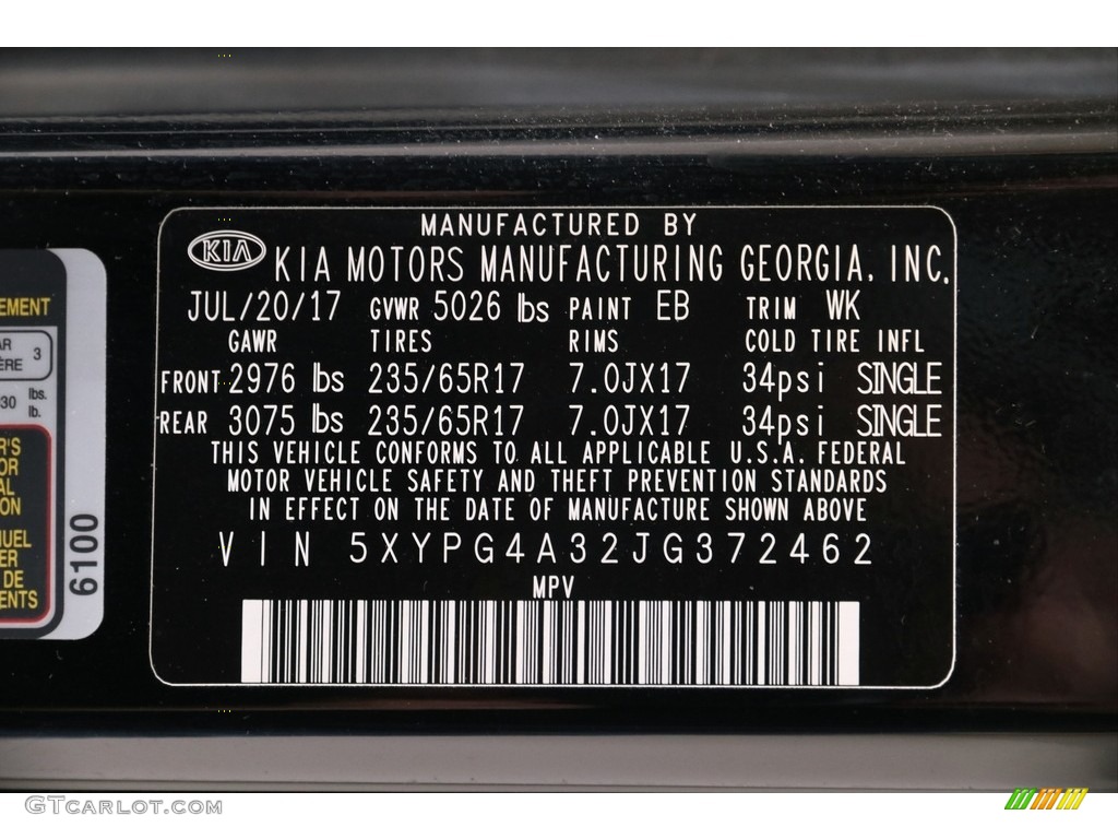 2018 Sorento Color Code EB for Ebony Black Photo #139824279