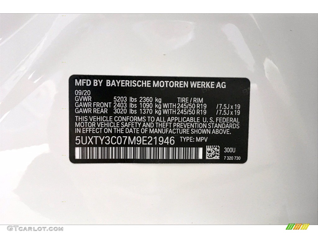 2021 X3 Color Code 300 for Alpine White Photo #139835631