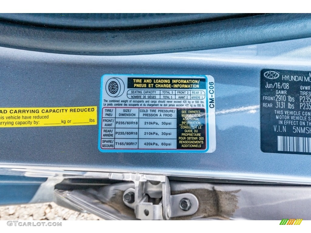 2008 Santa Fe SE 4WD - Silver Blue / Gray photo #37