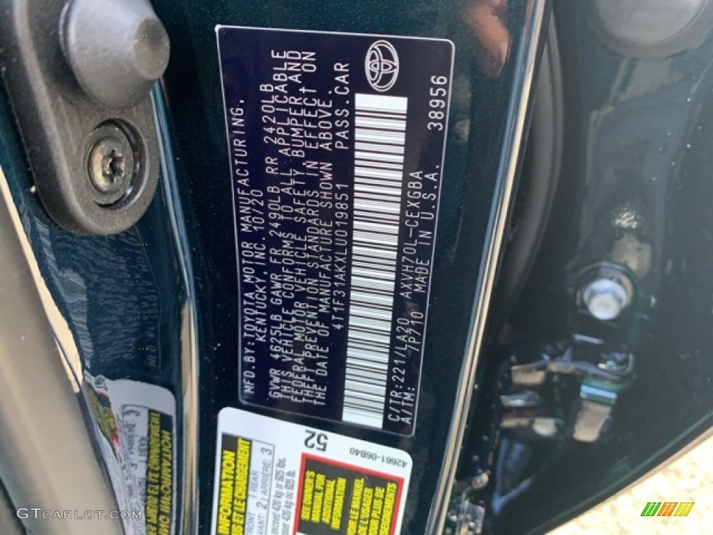2020 Toyota Camry Hybrid XLE Color Code Photos