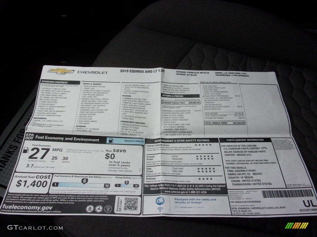 2019 Chevrolet Equinox LT AWD Window Sticker Photo #139838708