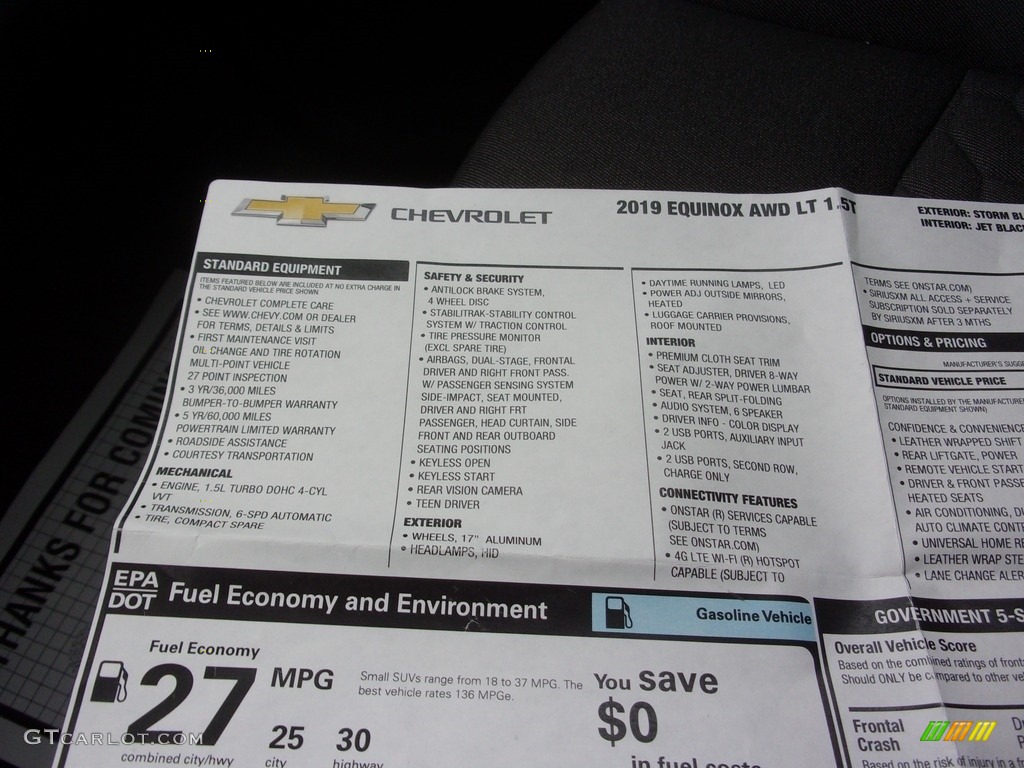 2019 Chevrolet Equinox LT AWD Window Sticker Photo #139838735