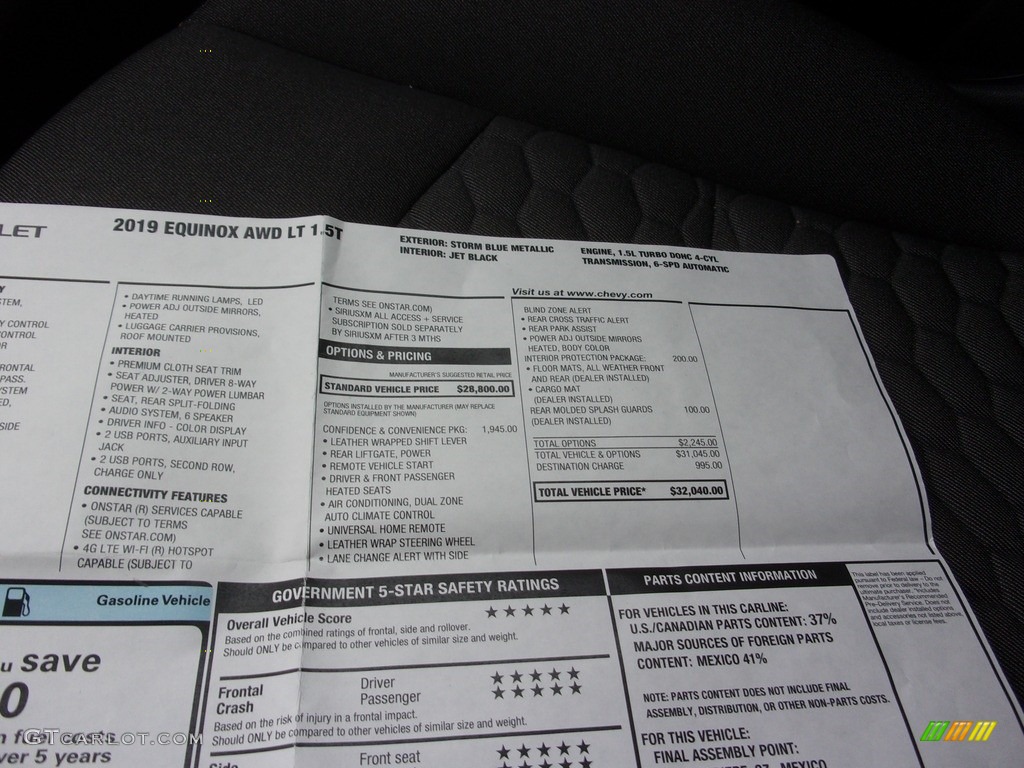 2019 Chevrolet Equinox LT AWD Window Sticker Photos