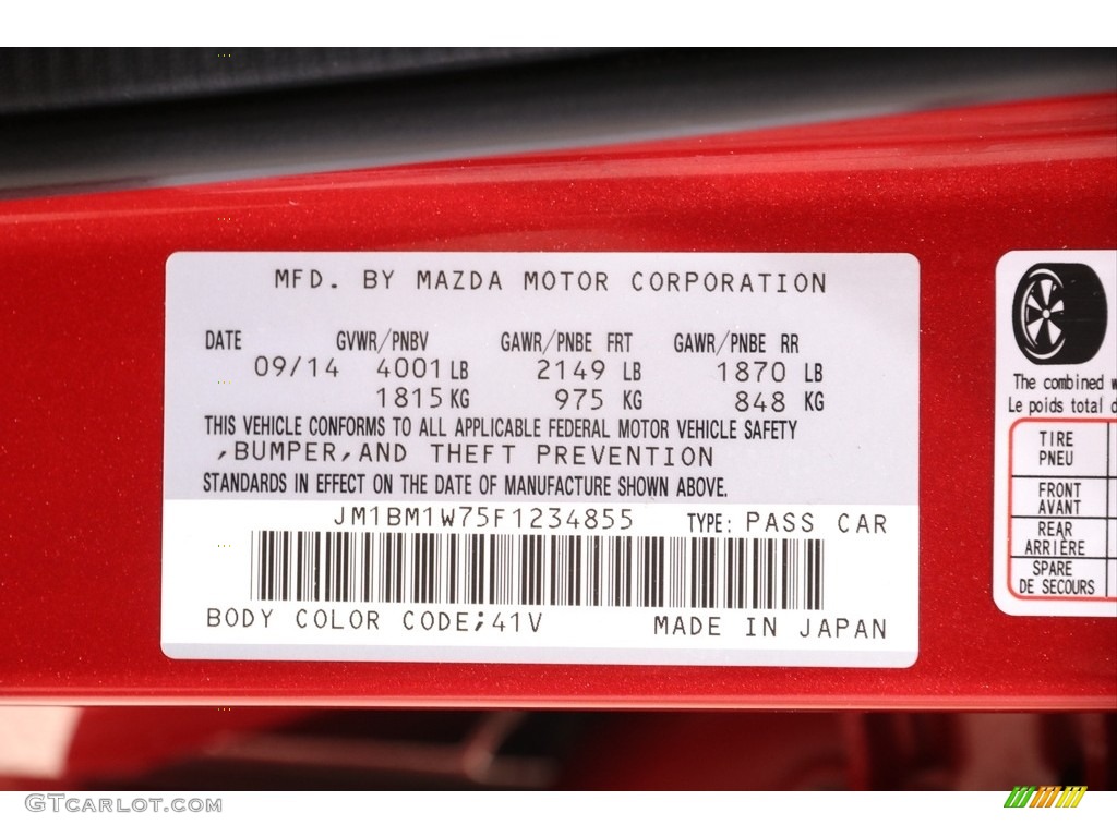 2015 MAZDA3 Color Code 41V for Soul Red Metallic Photo #139839904