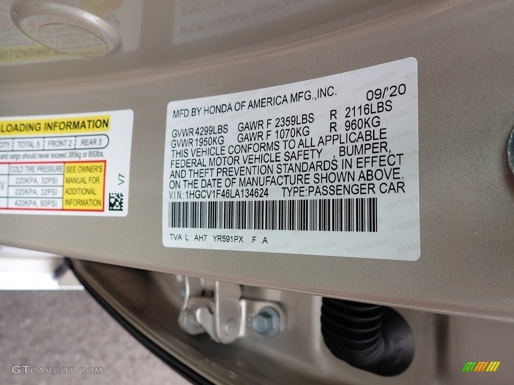 2020 Accord Color Code YR591PX for Champagne Frost Pearl Photo #139844115