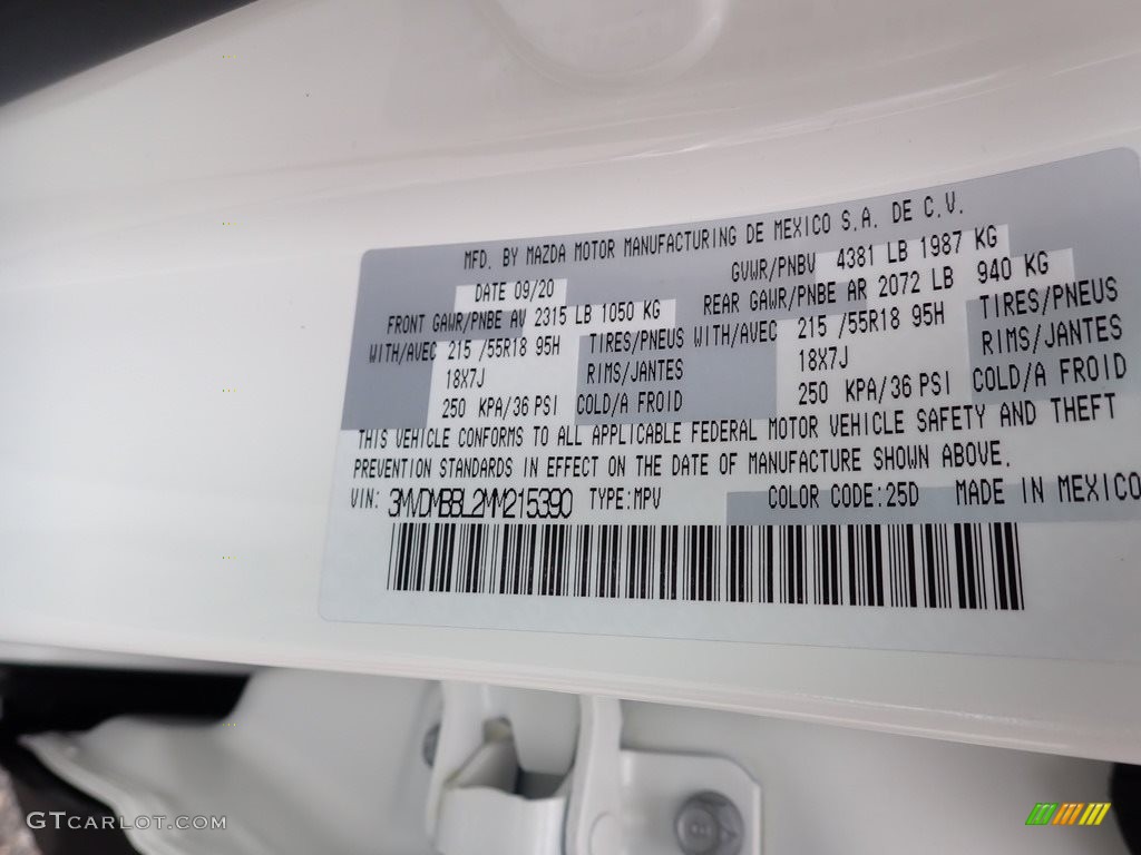 2021 CX-30 Color Code 25D for Snowflake White Pearl Mica Photo #139845631
