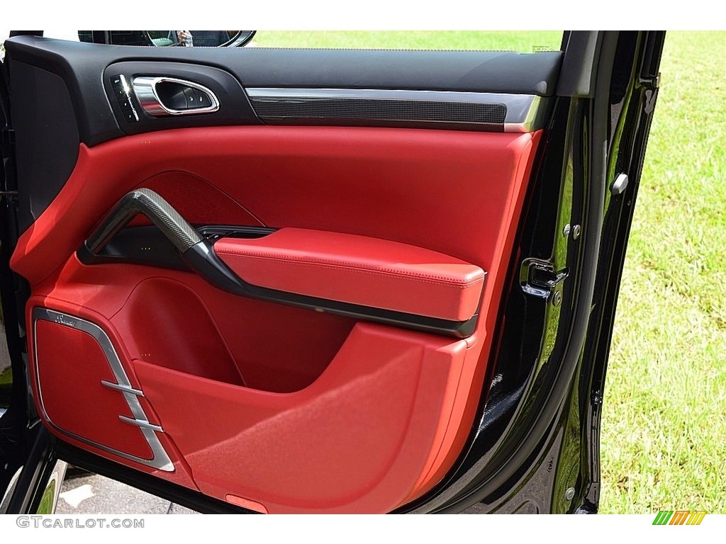 2014 Porsche Cayenne Turbo S Black/Carrera Red Door Panel Photo #139849730
