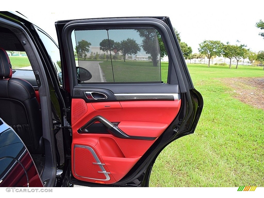 2014 Porsche Cayenne Turbo S Black/Carrera Red Door Panel Photo #139849829