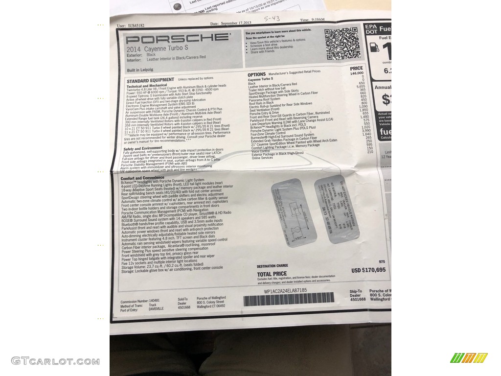 2014 Porsche Cayenne Turbo S Window Sticker Photo #139850640
