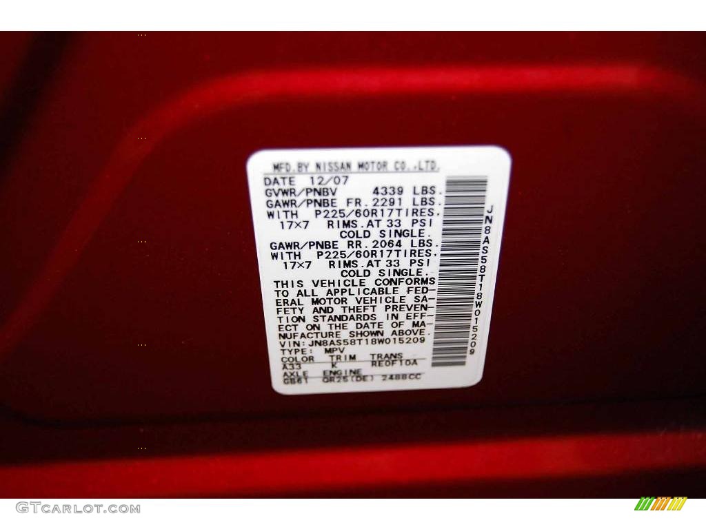 2008 Rogue Color Code A33 for Venom Red Pearl Photo #13986145