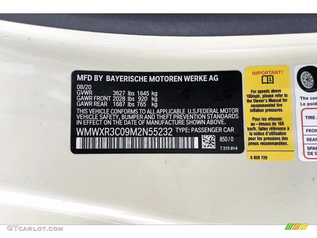 2021 Hardtop Color Code 850 for Pepper White Photo #139866012
