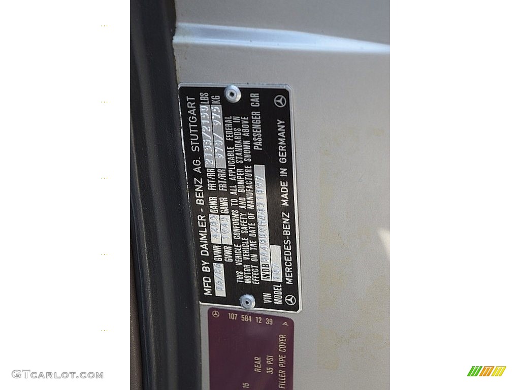 1986 Mercedes-Benz SL Class 560 SL Roadster Info Tag Photos