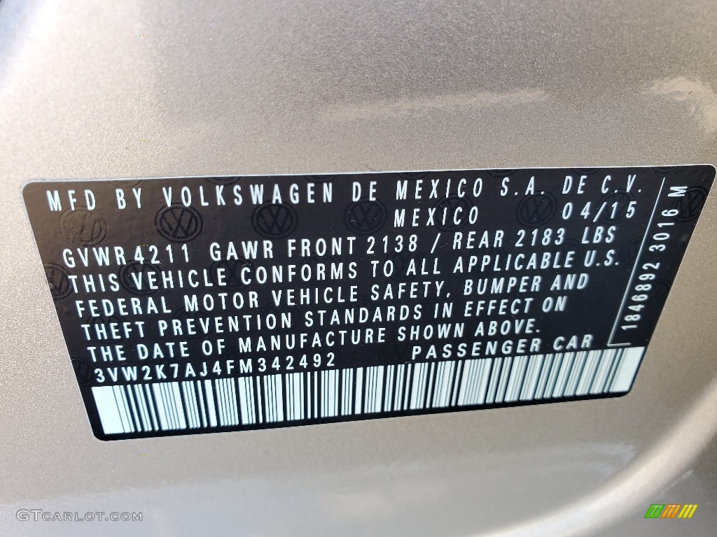2015 Jetta S Sedan - Moonrock Silver Metallic / Ceramique/Titan Black photo #31