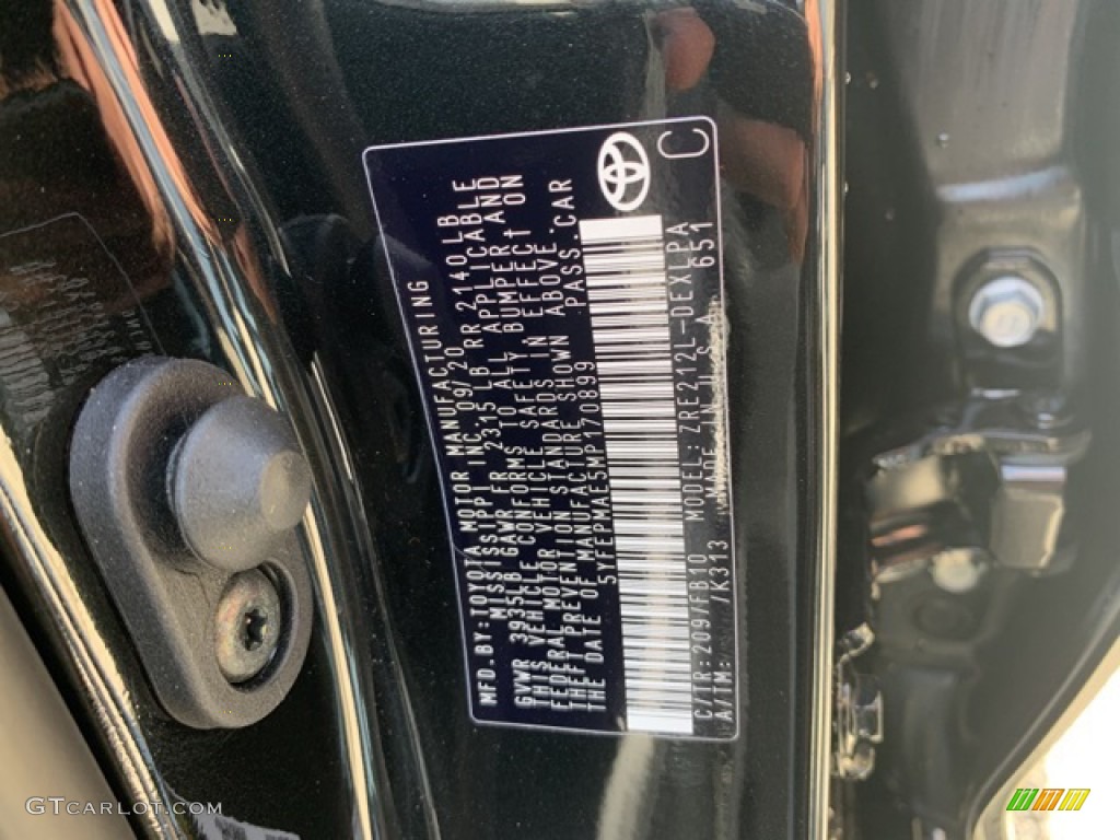 2021 Corolla Color Code 209 for Black Sand Pearl Photo #139869970