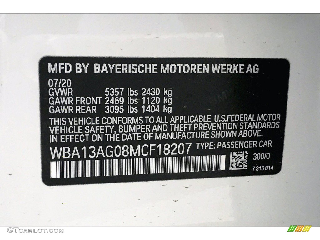 2021 5 Series Color Code 300 for Alpine White Photo #139874935