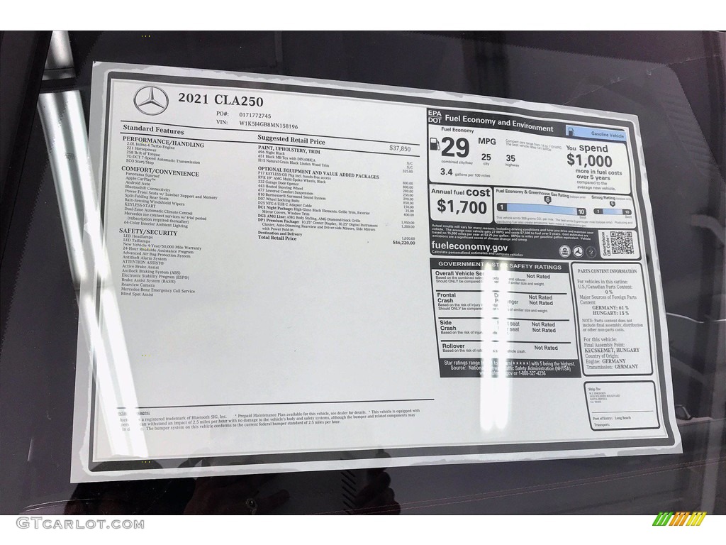 2021 Mercedes-Benz CLA 250 Coupe Window Sticker Photo #139877242