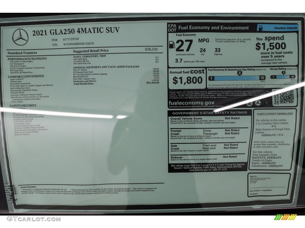 2021 Mercedes-Benz GLA 250 4Matic Window Sticker Photo #139877590