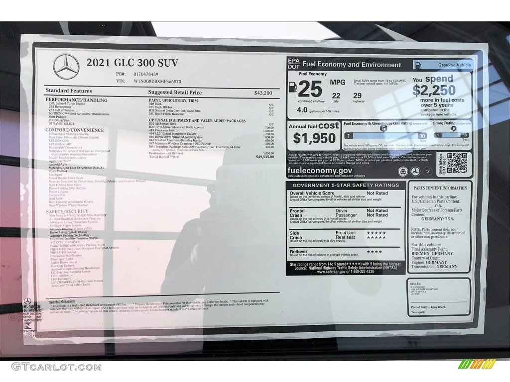 2021 Mercedes-Benz GLC 300 Window Sticker Photo #139877695
