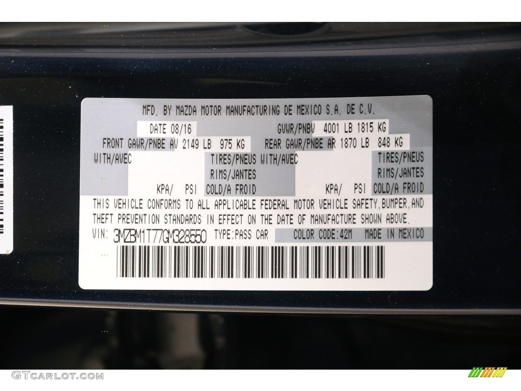 2016 MAZDA3 Color Code 42M for Deep Crystal Blue Mica Photo #139879401