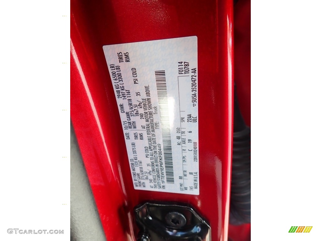 2015 F150 XLT SuperCrew 4x4 - Ruby Red Metallic / Black photo #28
