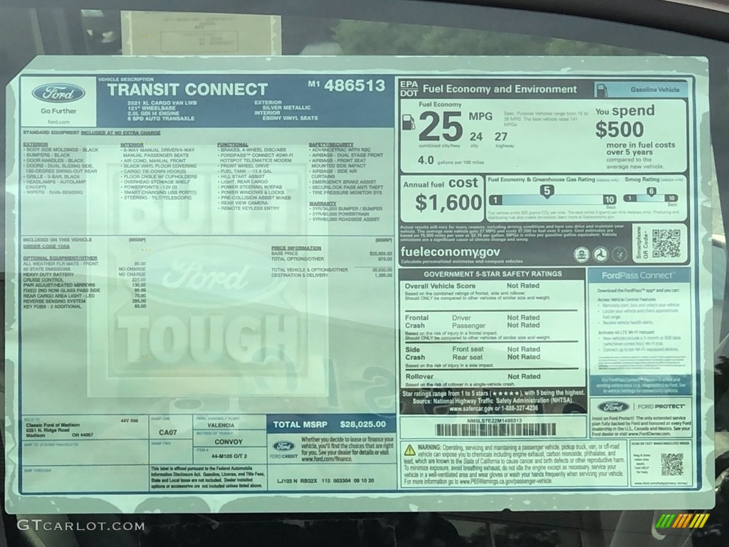 2021 Ford Transit Connect XL Van Window Sticker Photo #139885548