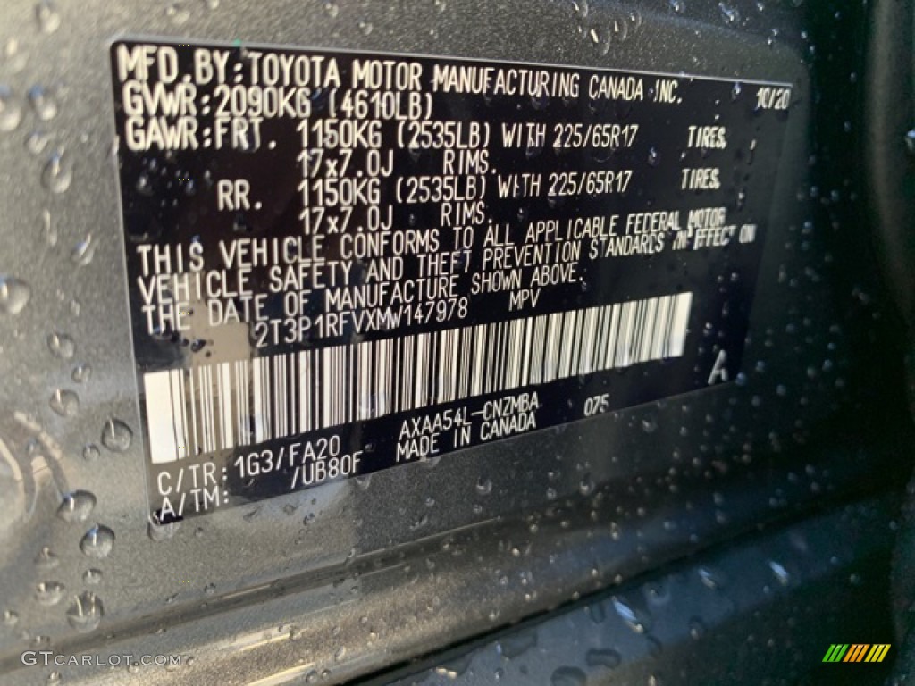 2021 RAV4 Color Code 1G3 for Magnetic Gray Metallic Photo #139887723