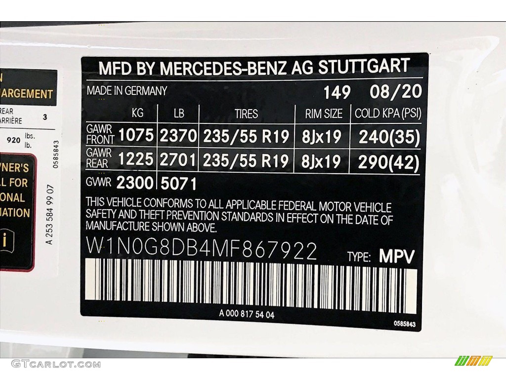 2021 GLC Color Code 149 for Polar White Photo #139888824