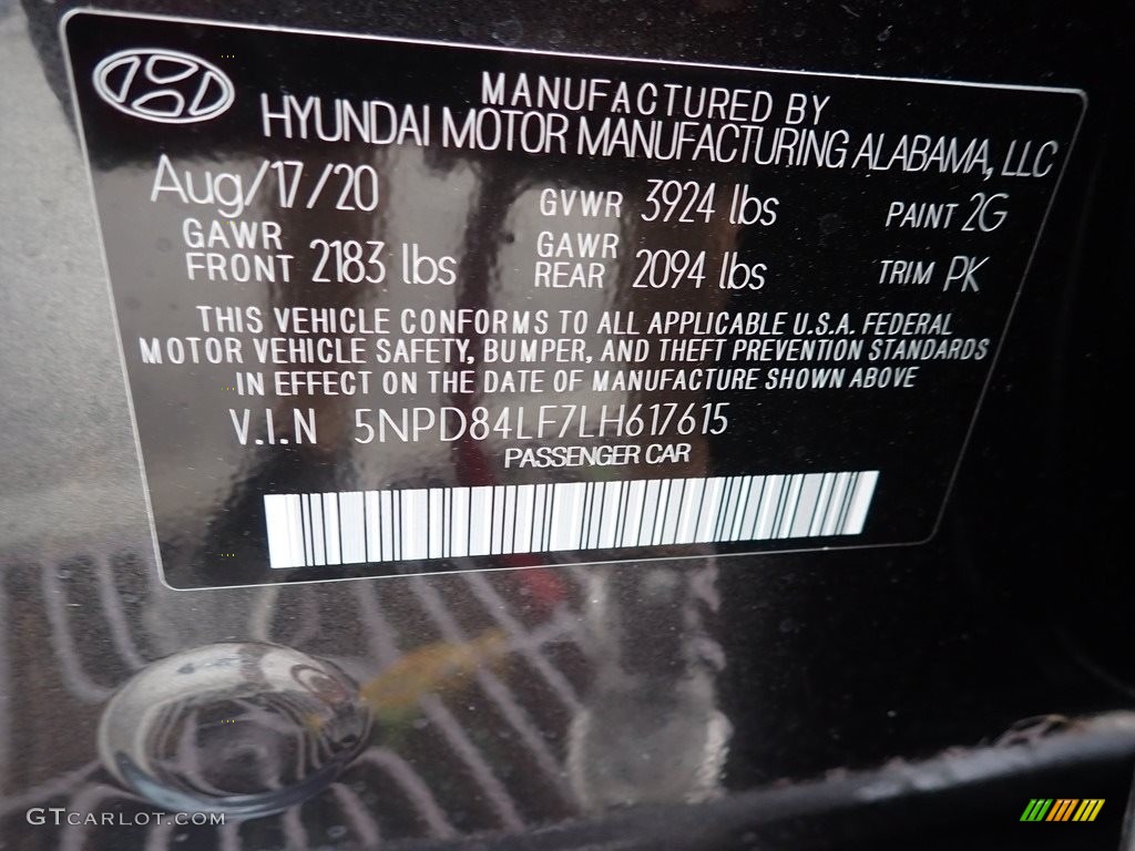 2020 Elantra Color Code 2G for Portofino Gray Photo #139896063
