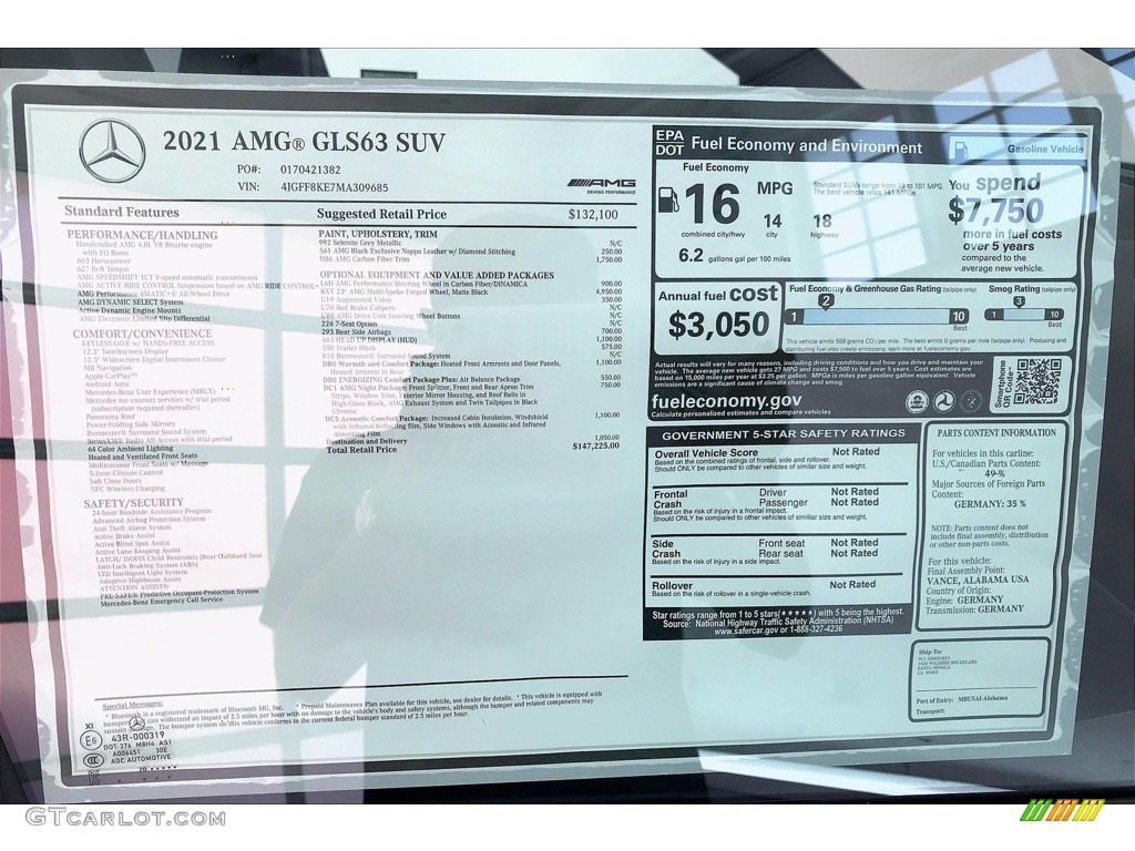 2021 Mercedes-Benz GLS 63 AMG 4Matic Window Sticker Photo #139901621