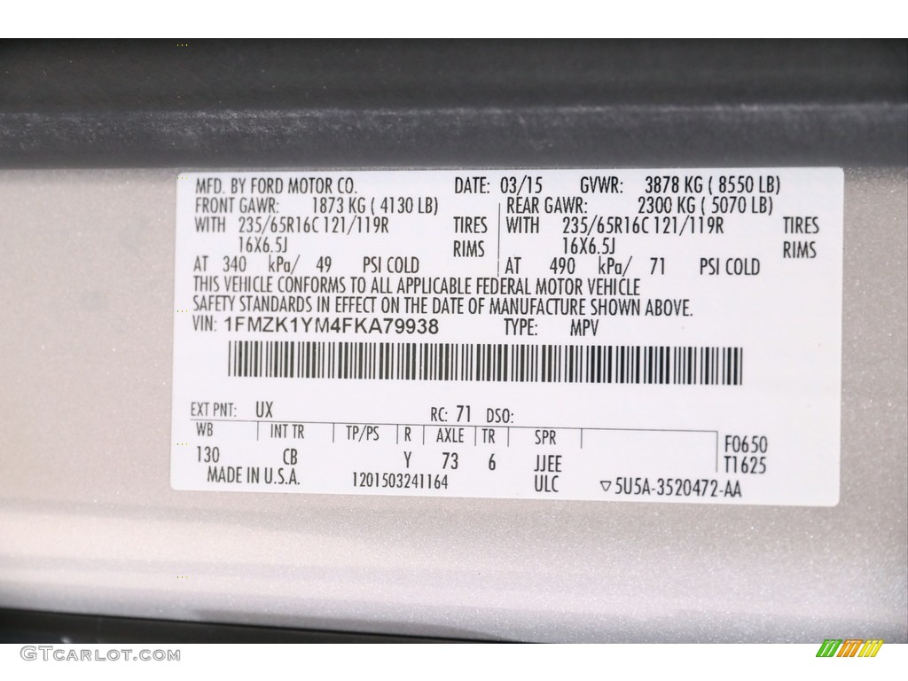 2015 Transit Color Code UX for Ingot Silver Metallic Photo #139904369
