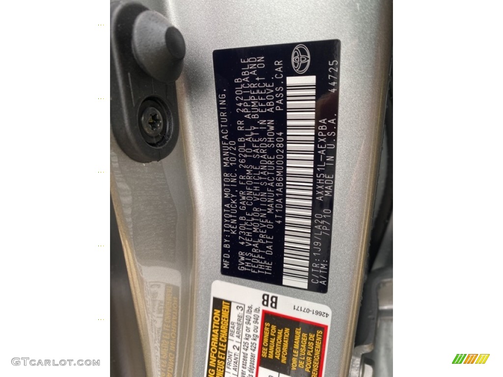 2021 Avalon Color Code 1J9 for Celestial Silver Metallic Photo #139930507