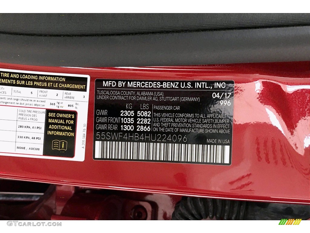 2017 Mercedes-Benz C 350e Plug-in Hybrid Sedan Color Code Photos