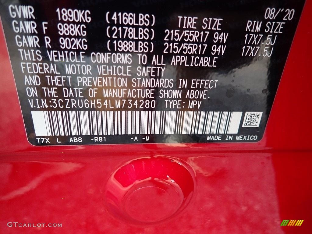 2020 HR-V Color Code R81 for Milano Red Photo #139945038