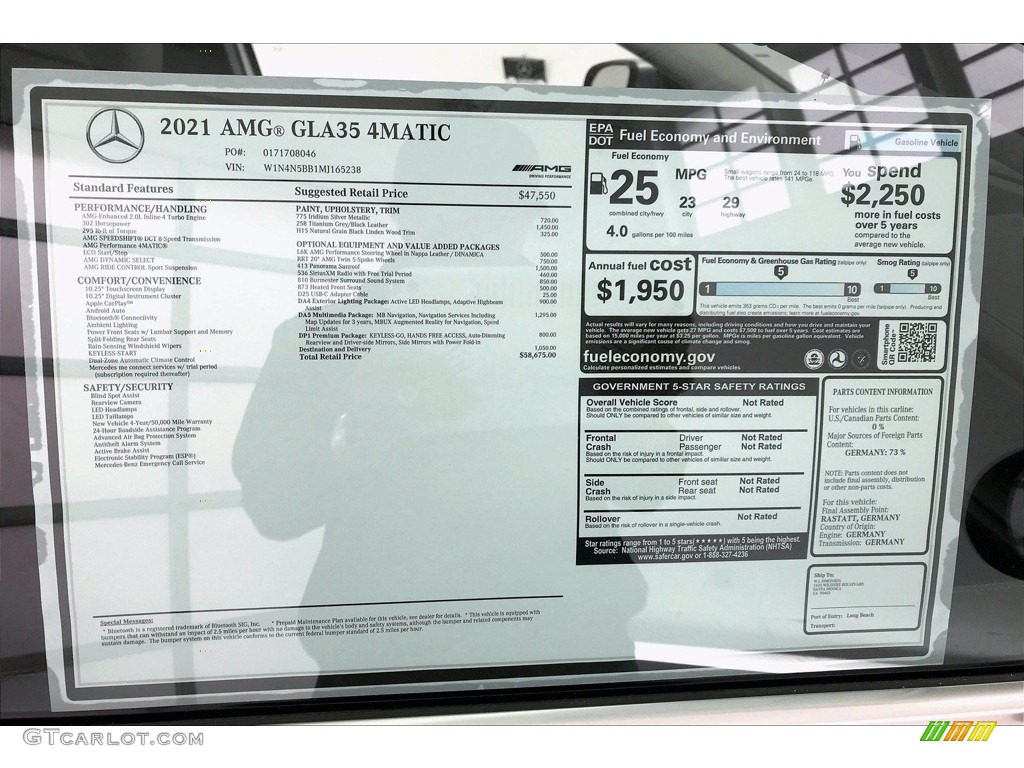 2021 Mercedes-Benz GLA AMG 35 4Matic Window Sticker Photo #139947672