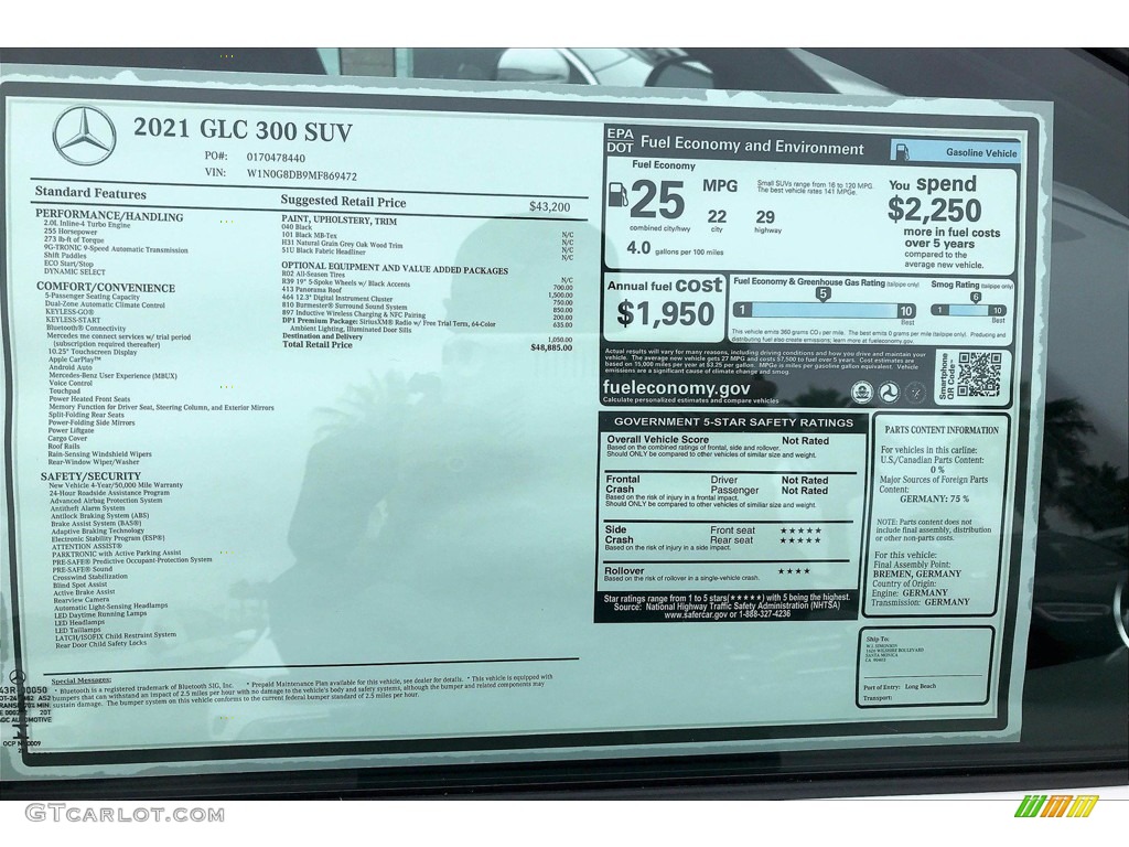 2021 Mercedes-Benz GLC 300 Window Sticker Photo #139948362