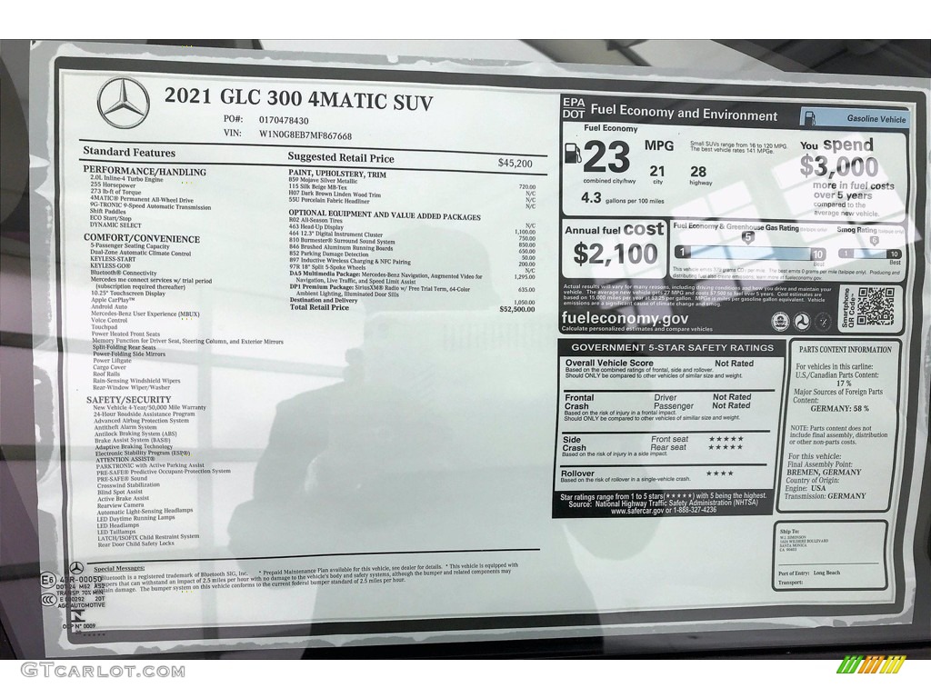 2021 Mercedes-Benz GLC 300 4Matic Window Sticker Photo #139948836
