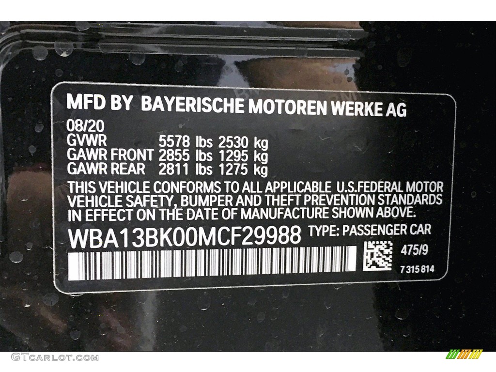 2021 5 Series Color Code 475 for Black Sapphire Metallic Photo #139951842