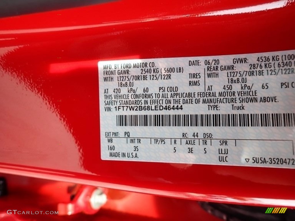 2020 F250 Super Duty Color Code PQ for Race Red Photo #139959781