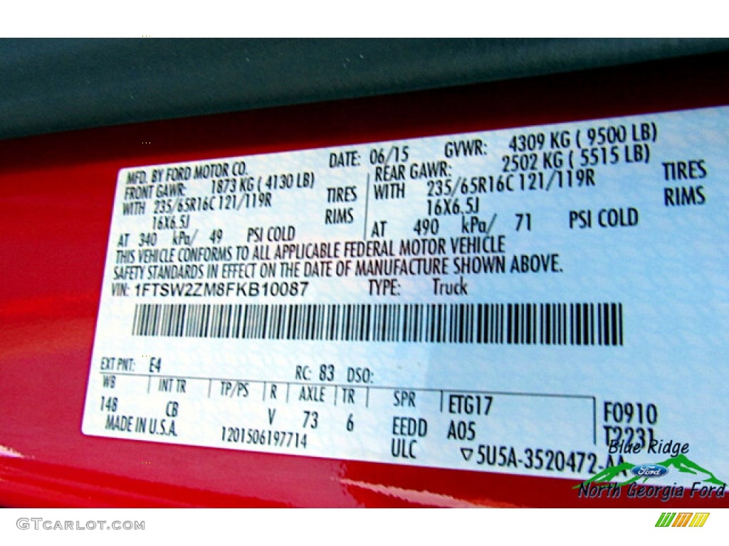 2015 Transit Color Code E4 for Vermillion Red Photo #139962463