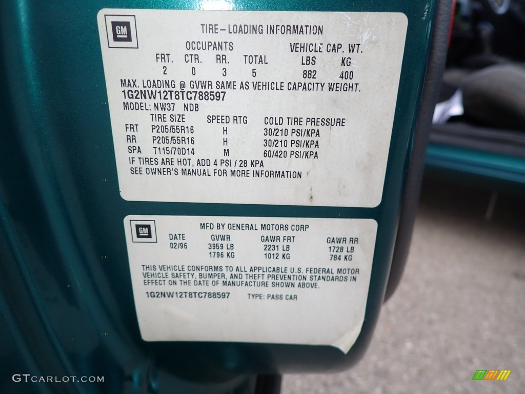 1996 Grand Am GT Coupe - Medium Green Blue Metallic / Pewter photo #17