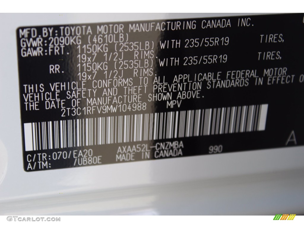2021 RAV4 Color Code 070 for Blizzard White Pearl Photo #139967472