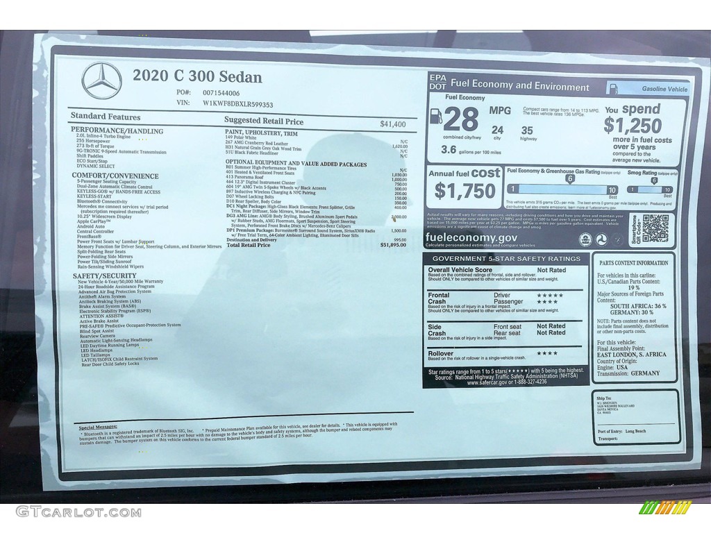 2020 Mercedes-Benz C 300 Sedan Window Sticker Photo #139976563