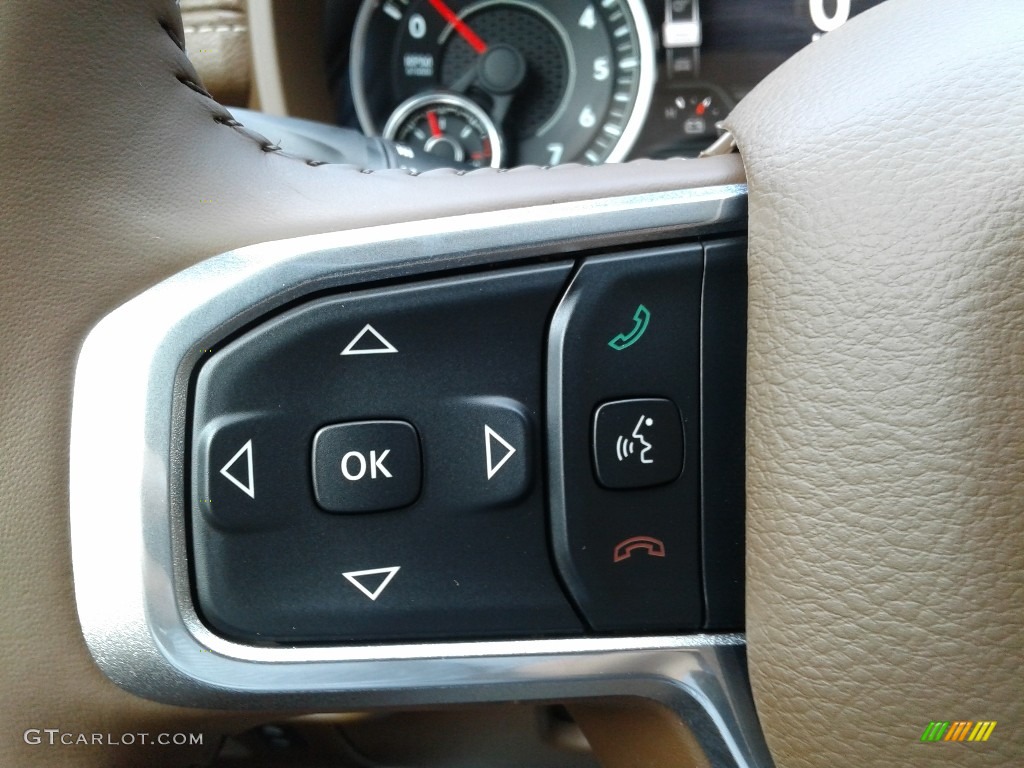2021 Ram 1500 Laramie Crew Cab 4x4 Light Frost Beige/Mountain Brown Steering Wheel Photo #139977850
