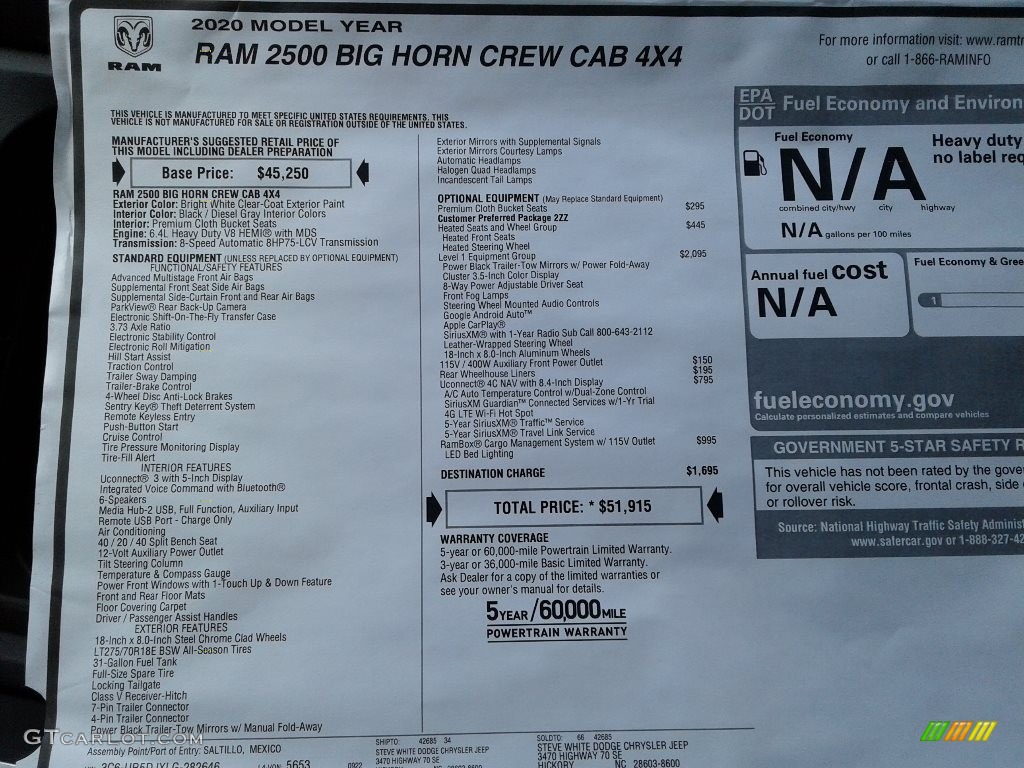 2020 2500 Big Horn Crew Cab 4x4 - Bright White / Black/Diesel Gray photo #38